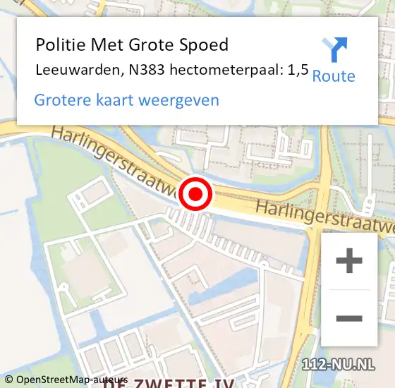 Locatie op kaart van de 112 melding: Politie Met Grote Spoed Naar Leeuwarden, N383 hectometerpaal: 1,5 op 22 november 2021 14:09