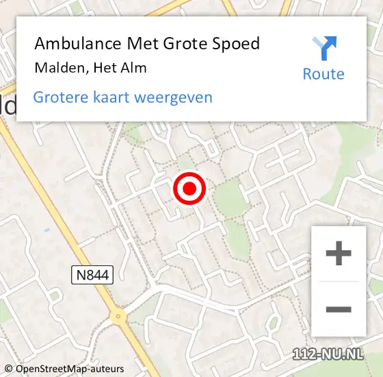 Locatie op kaart van de 112 melding: Ambulance Met Grote Spoed Naar Malden, Het Alm op 22 november 2021 14:25