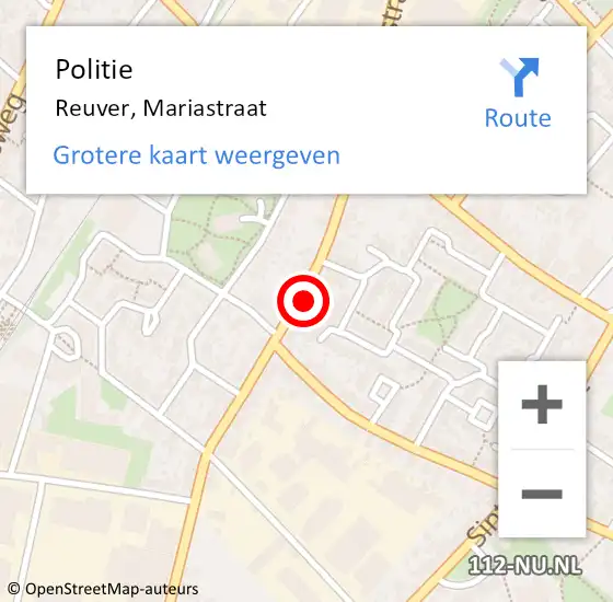 Locatie op kaart van de 112 melding: Politie Reuver, Mariastraat op 22 november 2021 15:11