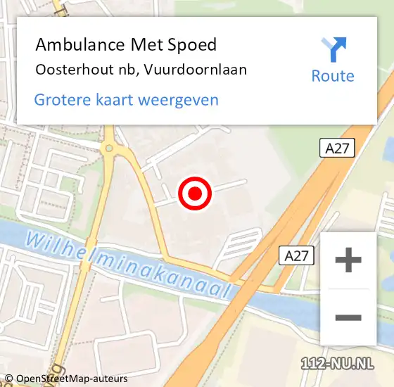 Locatie op kaart van de 112 melding: Ambulance Met Spoed Naar Oosterhout nb, Vuurdoornlaan op 30 juni 2014 09:08