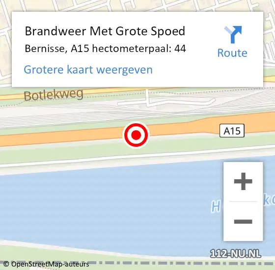 Locatie op kaart van de 112 melding: Brandweer Met Grote Spoed Naar Bernisse, A15 hectometerpaal: 44 op 22 november 2021 16:22