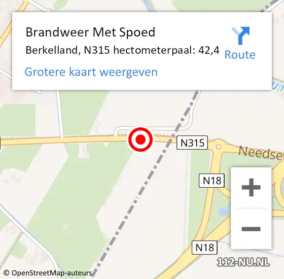 Locatie op kaart van de 112 melding: Brandweer Met Spoed Naar Berkelland, N315 hectometerpaal: 42,4 op 22 november 2021 16:34