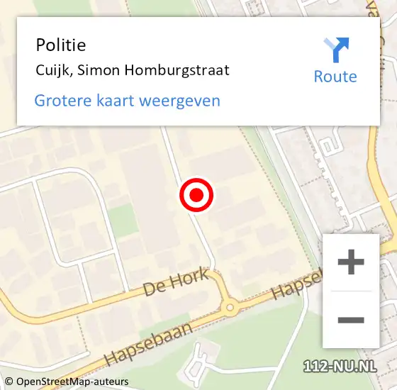 Locatie op kaart van de 112 melding: Politie Cuijk, Simon Homburgstraat op 22 november 2021 16:47