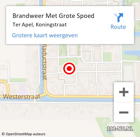 Locatie op kaart van de 112 melding: Brandweer Met Grote Spoed Naar Ter Apel, Koningstraat op 22 november 2021 16:50