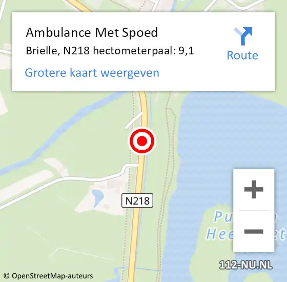 Locatie op kaart van de 112 melding: Ambulance Met Spoed Naar Brielle, N218 hectometerpaal: 9,1 op 22 november 2021 17:24