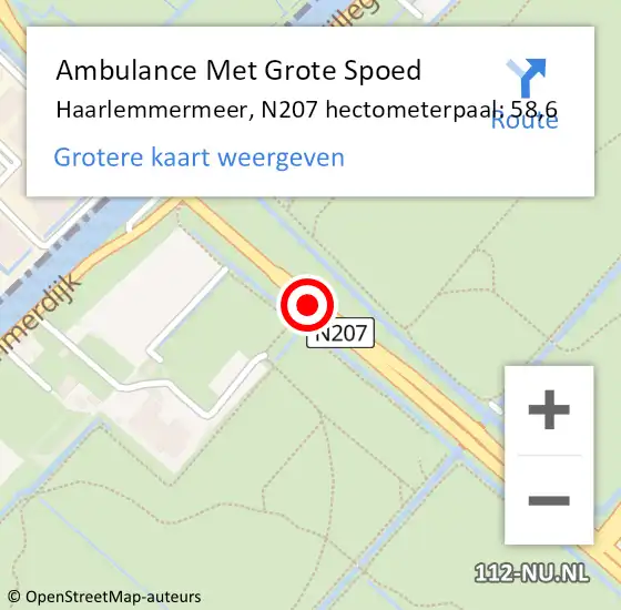 Locatie op kaart van de 112 melding: Ambulance Met Grote Spoed Naar Haarlemmermeer, N207 hectometerpaal: 58,6 op 22 november 2021 17:28