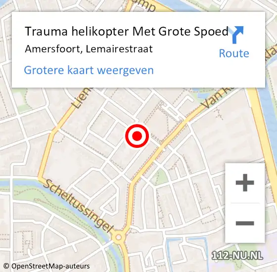 Locatie op kaart van de 112 melding: Trauma helikopter Met Grote Spoed Naar Amersfoort, Lemairestraat op 22 november 2021 17:50