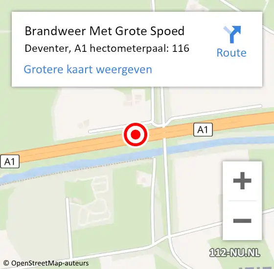 Locatie op kaart van de 112 melding: Brandweer Met Grote Spoed Naar Deventer, A1 hectometerpaal: 116 op 22 november 2021 17:51