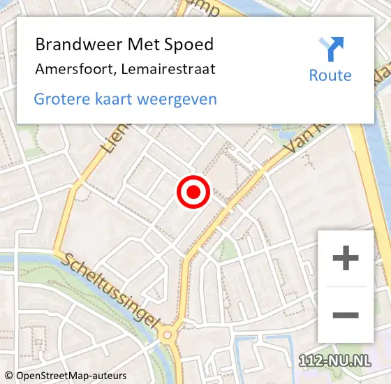 Locatie op kaart van de 112 melding: Brandweer Met Spoed Naar Amersfoort, Lemairestraat op 22 november 2021 18:06