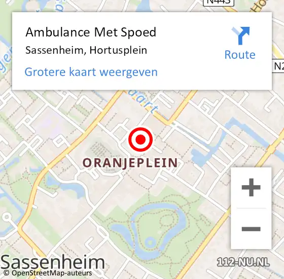 Locatie op kaart van de 112 melding: Ambulance Met Spoed Naar Sassenheim, Hortusplein op 30 juni 2014 09:17