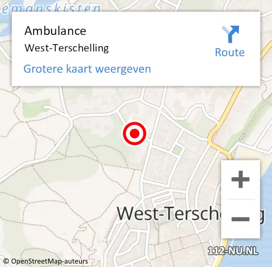 Locatie op kaart van de 112 melding: Ambulance West-Terschelling op 22 november 2021 18:14