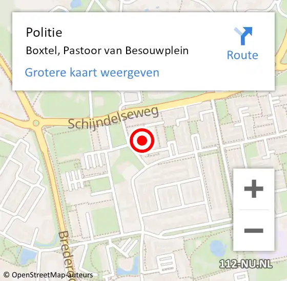 Locatie op kaart van de 112 melding: Politie Boxtel, Pastoor van Besouwplein op 22 november 2021 18:18