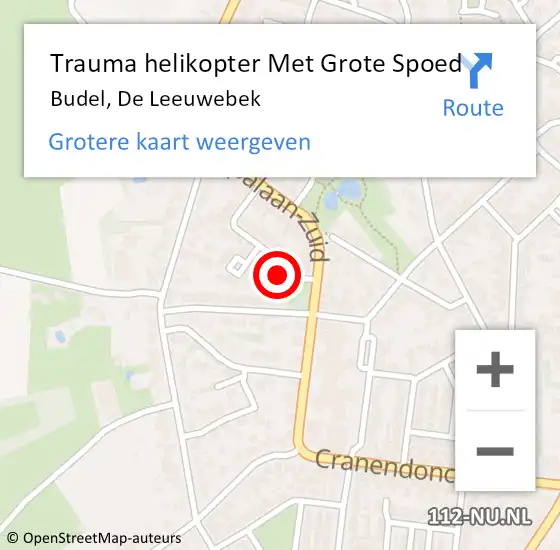 Locatie op kaart van de 112 melding: Trauma helikopter Met Grote Spoed Naar Budel, De Leeuwebek op 22 november 2021 18:21