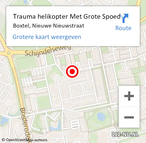 Locatie op kaart van de 112 melding: Trauma helikopter Met Grote Spoed Naar Boxtel, Nieuwe Nieuwstraat op 22 november 2021 18:33