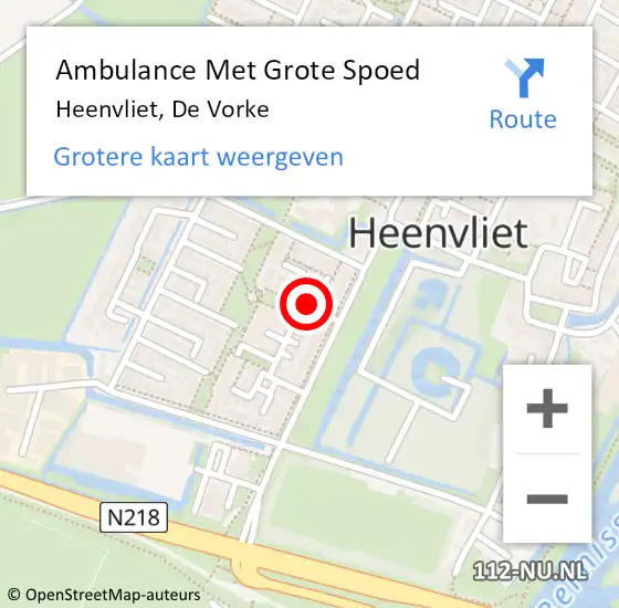 Locatie op kaart van de 112 melding: Ambulance Met Grote Spoed Naar Heenvliet, De Vorke op 22 november 2021 18:40