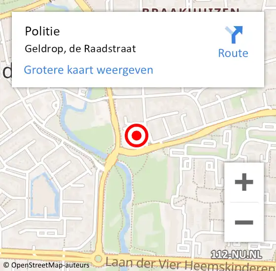 Locatie op kaart van de 112 melding: Politie Geldrop, de Raadstraat op 22 november 2021 18:56