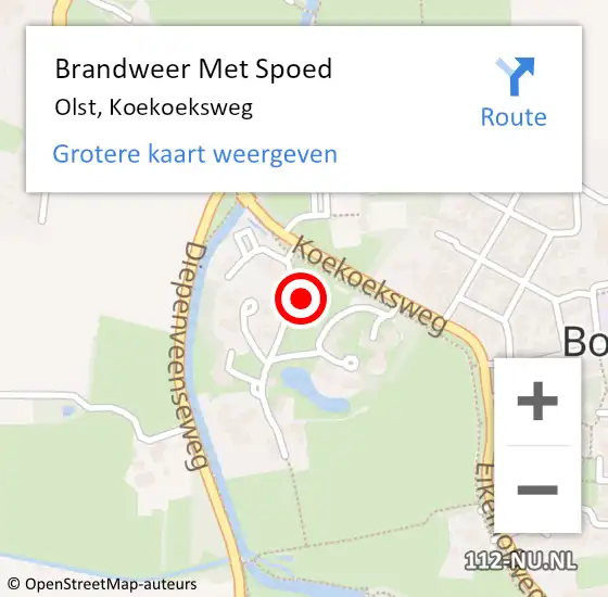 Locatie op kaart van de 112 melding: Brandweer Met Spoed Naar Olst, Koekoeksweg op 22 november 2021 19:24