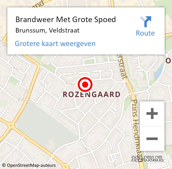 Locatie op kaart van de 112 melding: Brandweer Met Grote Spoed Naar Brunssum, Veldstraat op 22 november 2021 19:45