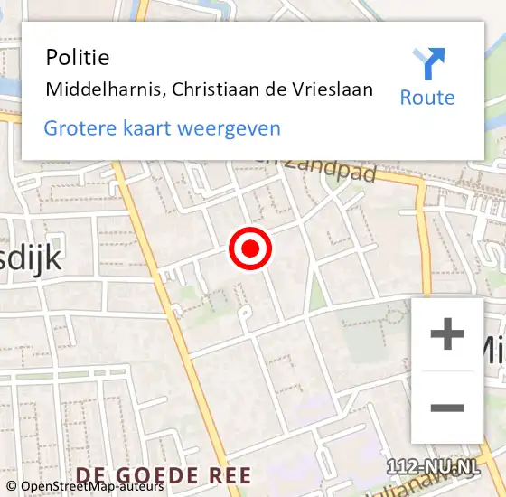 Locatie op kaart van de 112 melding: Politie Middelharnis, Christiaan de Vrieslaan op 22 november 2021 20:11