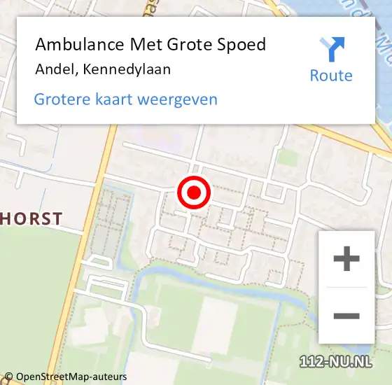 Locatie op kaart van de 112 melding: Ambulance Met Grote Spoed Naar Andel, Kennedylaan op 22 november 2021 20:50