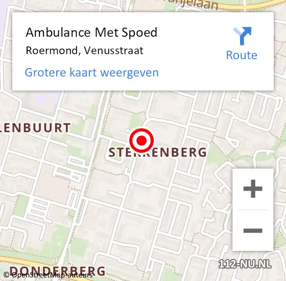 Locatie op kaart van de 112 melding: Ambulance Met Spoed Naar Roermond, Venusstraat op 22 november 2021 20:55