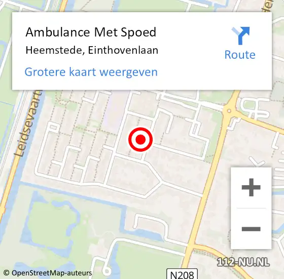 Locatie op kaart van de 112 melding: Ambulance Met Spoed Naar Heemstede, Einthovenlaan op 22 november 2021 21:12