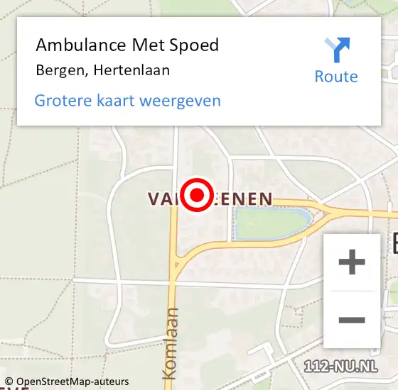 Locatie op kaart van de 112 melding: Ambulance Met Spoed Naar Bergen, Hertenlaan op 22 november 2021 21:24