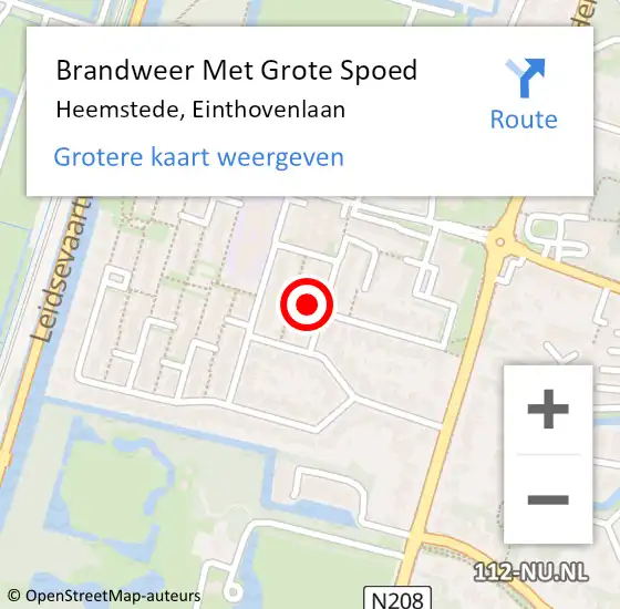 Locatie op kaart van de 112 melding: Brandweer Met Grote Spoed Naar Heemstede, Einthovenlaan op 22 november 2021 21:34