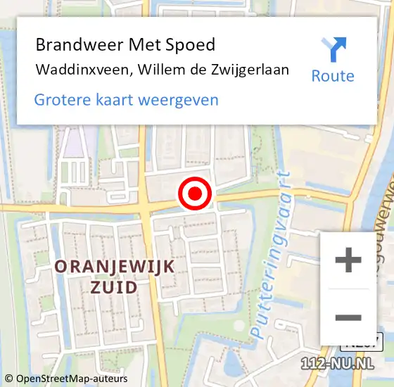 Locatie op kaart van de 112 melding: Brandweer Met Spoed Naar Waddinxveen, Willem de Zwijgerlaan op 22 november 2021 21:44