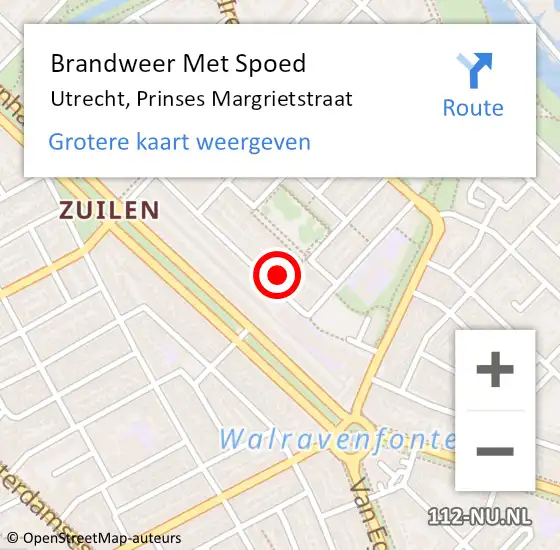 Locatie op kaart van de 112 melding: Brandweer Met Spoed Naar Utrecht, Prinses Margrietstraat op 22 november 2021 22:08