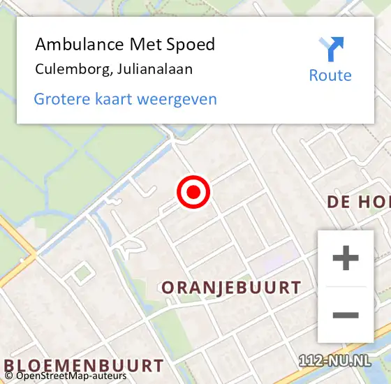 Locatie op kaart van de 112 melding: Ambulance Met Spoed Naar Culemborg, Julianalaan op 22 november 2021 22:41