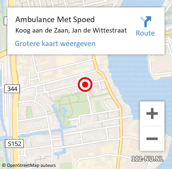 Locatie op kaart van de 112 melding: Ambulance Met Spoed Naar Koog aan de Zaan, Jan de Wittestraat op 22 november 2021 23:01