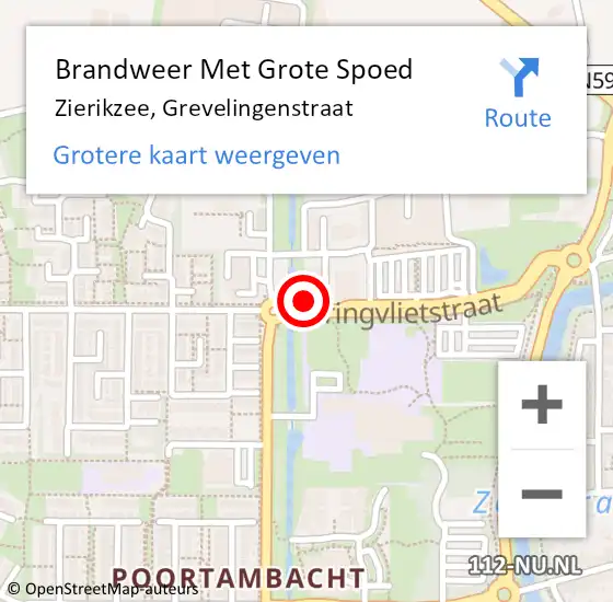 Locatie op kaart van de 112 melding: Brandweer Met Grote Spoed Naar Zierikzee, Grevelingenstraat op 22 november 2021 23:26