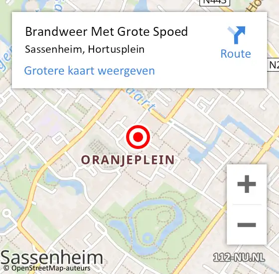 Locatie op kaart van de 112 melding: Brandweer Met Grote Spoed Naar Sassenheim, Hortusplein op 30 juni 2014 09:44