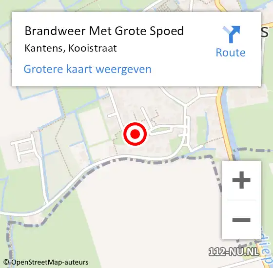 Locatie op kaart van de 112 melding: Brandweer Met Grote Spoed Naar Kantens, Kooistraat op 23 november 2021 01:00