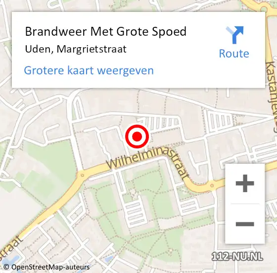 Locatie op kaart van de 112 melding: Brandweer Met Grote Spoed Naar Uden, Margrietstraat op 23 november 2021 05:10