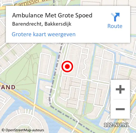 Locatie op kaart van de 112 melding: Ambulance Met Grote Spoed Naar Barendrecht, Bakkersdijk op 23 november 2021 06:54