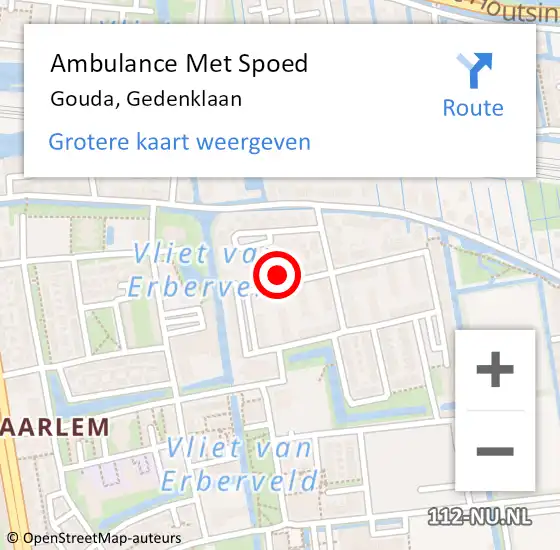 Locatie op kaart van de 112 melding: Ambulance Met Spoed Naar Gouda, Gedenklaan op 23 november 2021 07:37