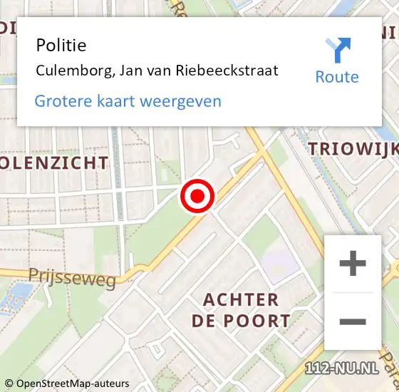 Locatie op kaart van de 112 melding: Politie Culemborg, Jan van Riebeeckstraat op 23 november 2021 08:22