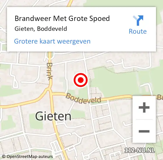 Locatie op kaart van de 112 melding: Brandweer Met Grote Spoed Naar Gieten, Boddeveld op 23 november 2021 08:40