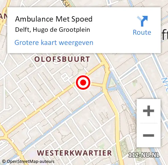 Locatie op kaart van de 112 melding: Ambulance Met Spoed Naar Delft, Hugo de Grootplein op 23 november 2021 08:51