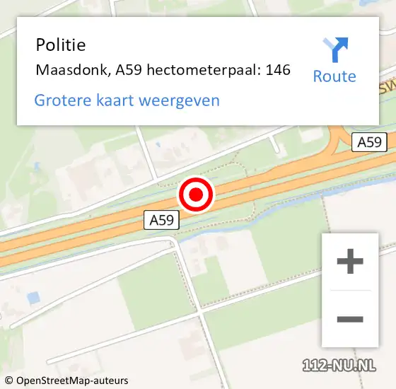 Locatie op kaart van de 112 melding: Politie Maasdonk, A59 hectometerpaal: 146 op 23 november 2021 08:57