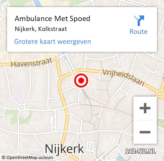 Locatie op kaart van de 112 melding: Ambulance Met Spoed Naar Nijkerk, Kolkstraat op 23 november 2021 09:01