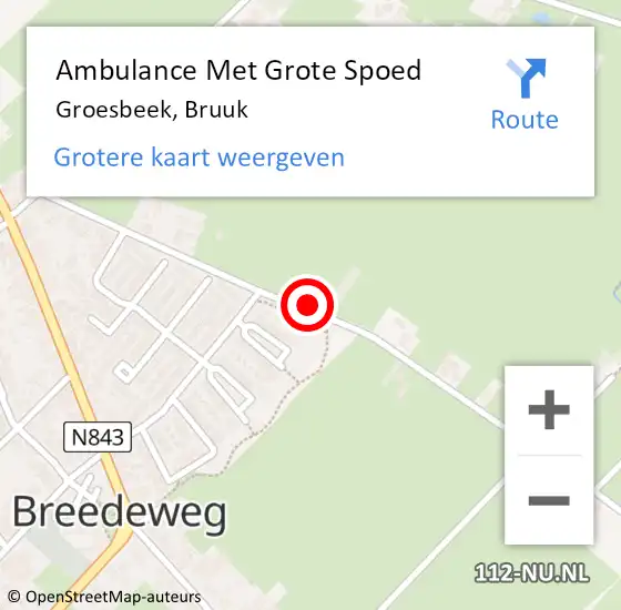 Locatie op kaart van de 112 melding: Ambulance Met Grote Spoed Naar Groesbeek, Bruuk op 23 november 2021 09:04