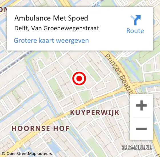 Locatie op kaart van de 112 melding: Ambulance Met Spoed Naar Delft, Van Groenewegenstraat op 23 november 2021 09:25