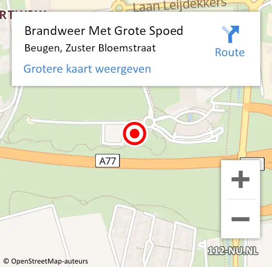 Locatie op kaart van de 112 melding: Brandweer Met Grote Spoed Naar Beugen, Zuster Bloemstraat op 23 november 2021 09:42