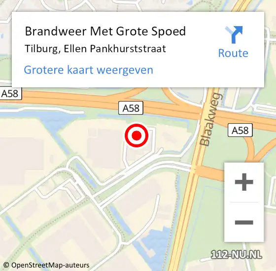 Locatie op kaart van de 112 melding: Brandweer Met Grote Spoed Naar Tilburg, Ellen Pankhurststraat op 23 november 2021 10:11