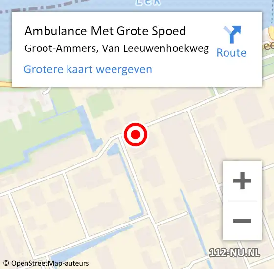 Locatie op kaart van de 112 melding: Ambulance Met Grote Spoed Naar Groot-Ammers, Van Leeuwenhoekweg op 23 november 2021 10:18