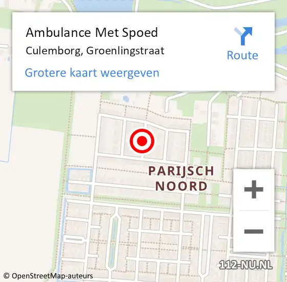 Locatie op kaart van de 112 melding: Ambulance Met Spoed Naar Culemborg, Groenlingstraat op 23 november 2021 10:27