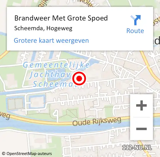 Locatie op kaart van de 112 melding: Brandweer Met Grote Spoed Naar Scheemda, Hogeweg op 23 november 2021 11:22